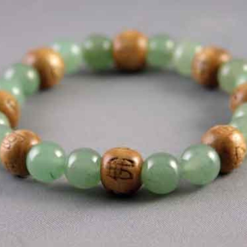 Karmalogy Lucky Karma Bead Bracelet Unisex Wealth/Good Luck Aventurine Green Tan